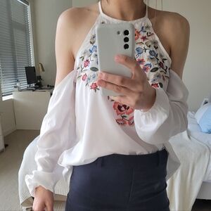 Abercrombie & Fitch Top Blouse White Women with Flowers Size S